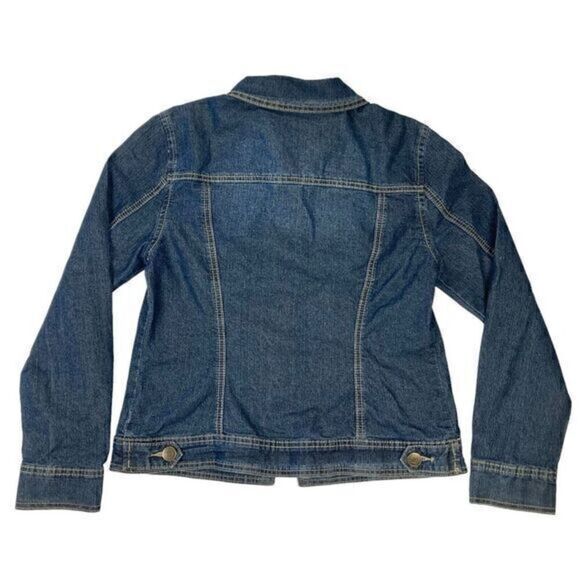 Baccini Denim Jacket Womens Size Medium Blue Dark Washed Embellished Button Up - Picture 7 of 16